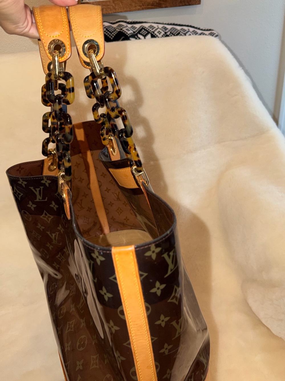 XL Louis Vuitton tote shoulder bag travel bag y2k LV monogram sac amber cavas gm - Picture 12 of 16